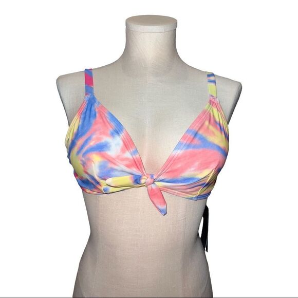 Tommy Hilfiger Tie-Dye Tie-Front Bikini Top Swirl Hot Pink XL NWT - Picture 2 of 9